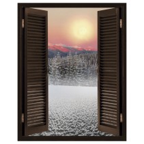 Ventanas 3d montañas nevadas sol atardecer